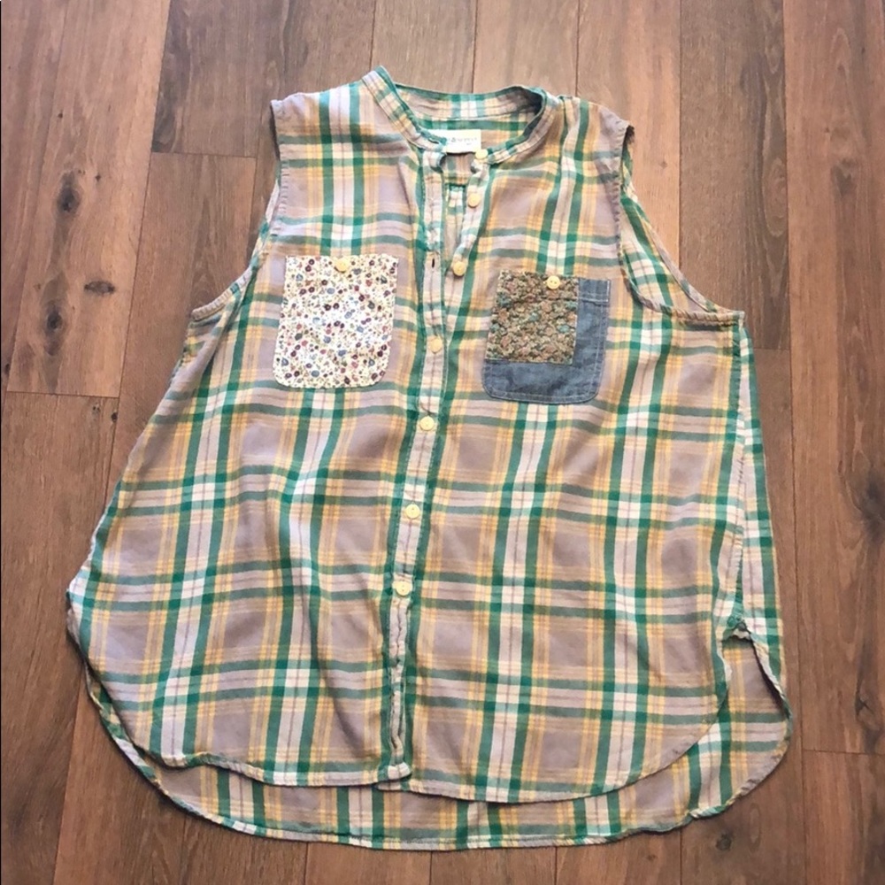 Denim & Supply Ralph Lauren Plaid Sleeveless Top - Green and Yellow
